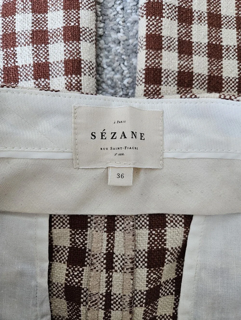 Sezane Martin Gringham Crop Tailored Trouser Size 36 Small 4 In Brown Ecru